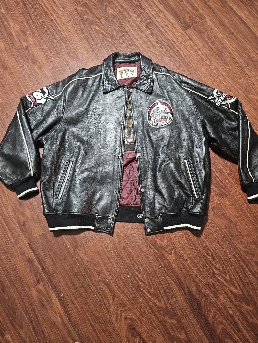 Avirex Black West Indies Sharks Leather Bomber Jacket Sz 4XL